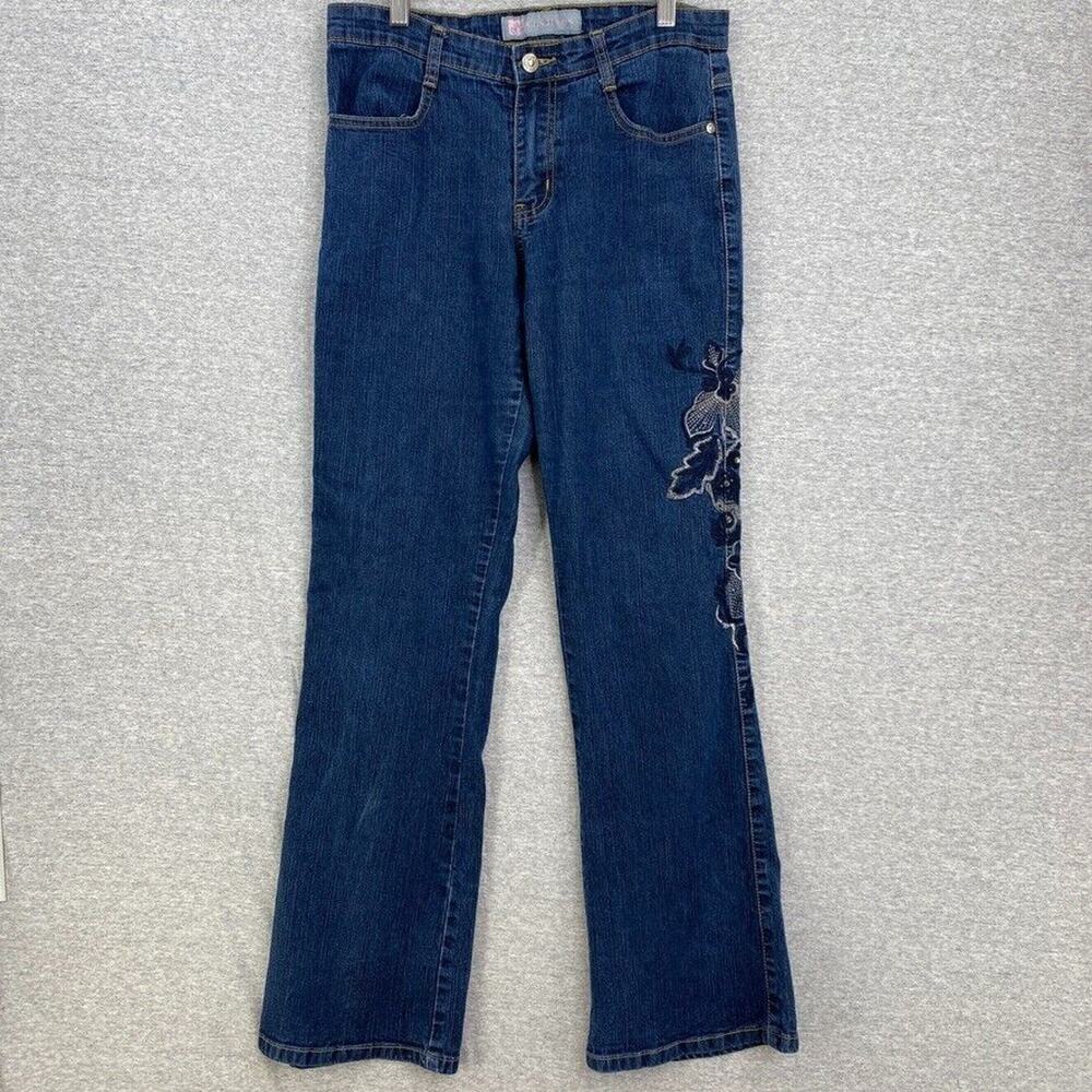 COS Jeans Womens 6 Blue Denim Embroidered Stretch Floral Boho Retro Embellished